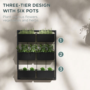 Jardinière murale à 3 niveaux avec 6 pots
