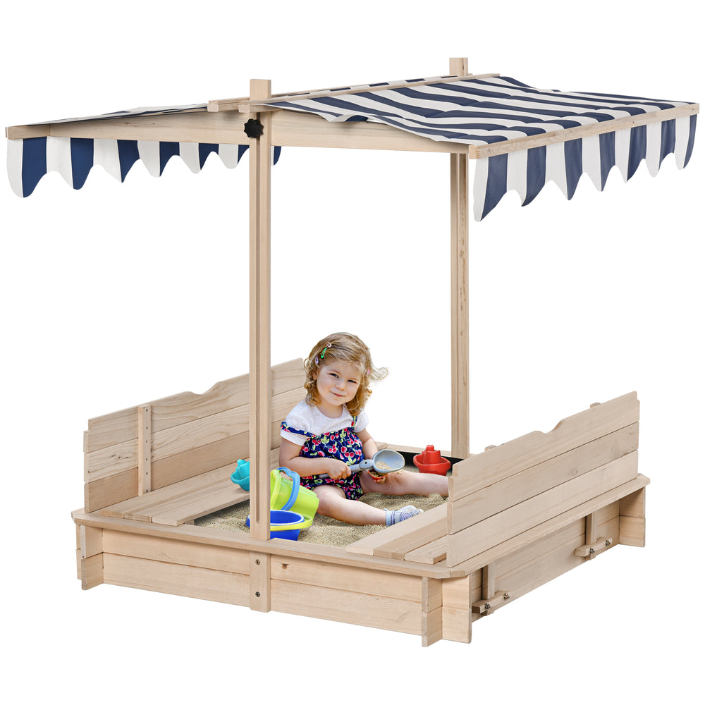 Bac à sable en bois avec auvent réglable et banc convertible