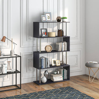 5-Tier Geometric Wooden Bookcase, Black