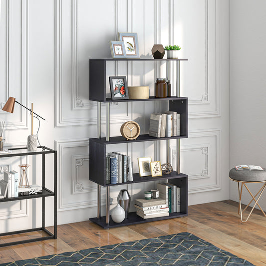 5-Tier Geometric Wooden Bookcase, Black
