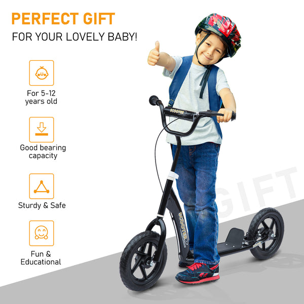 Adjustable Kids Pro Stunt Scooter Children Street Bike Bicycle Ride On with 12” Tire (Black)