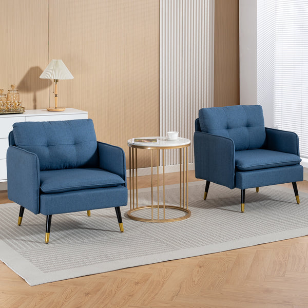 Ensemble de 2 fauteuils d'appoint rembourrés avec dossier capitonné et pieds en acier