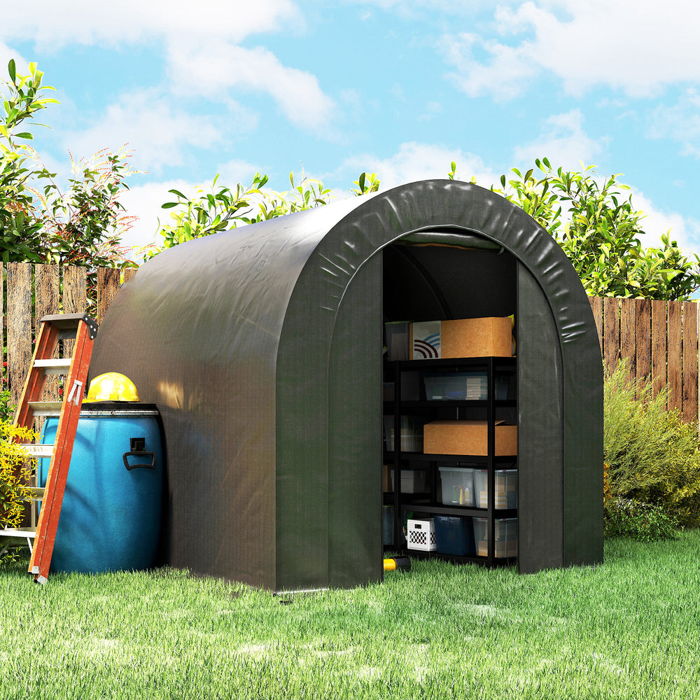 Abri de jardin pour moto 6 x 8 robuste et portable en acier galvanisé, noir