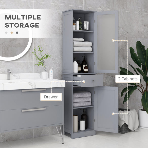 Armoire de salle de bain avec tiroirs, 2 portes et étagères réglables, gris