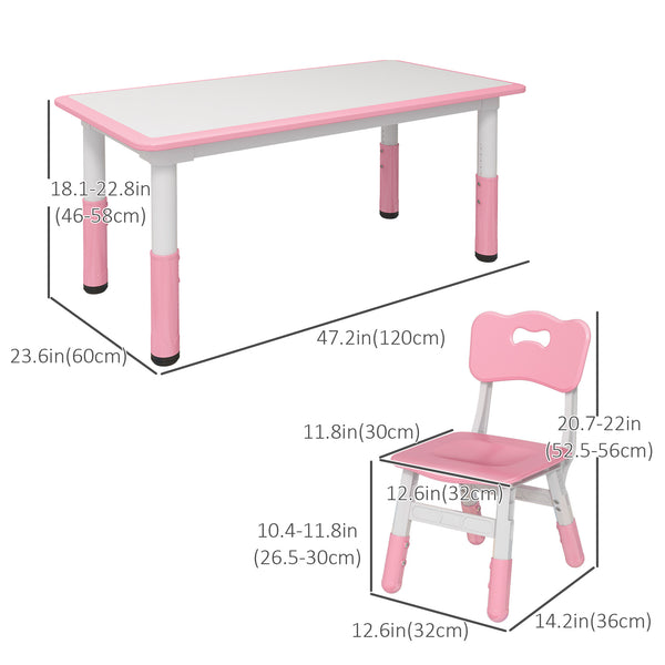 Kids Table and Chair Set (4 Chairs, Adjustable Height, Easy to Clean, Ages 1.5-5), Pink
