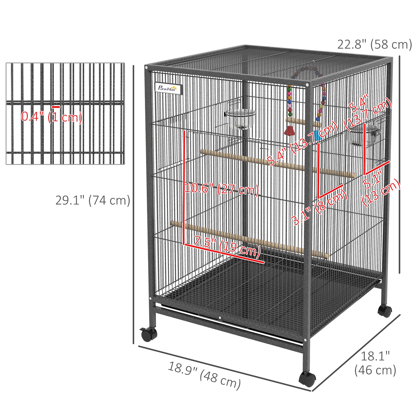 Cage à oiseaux pour perroquets, inséparables, perruches et pinsons, gris