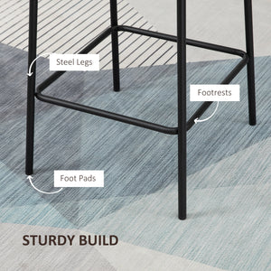 Set of 2 padded bar stools with steel legs, coffee color