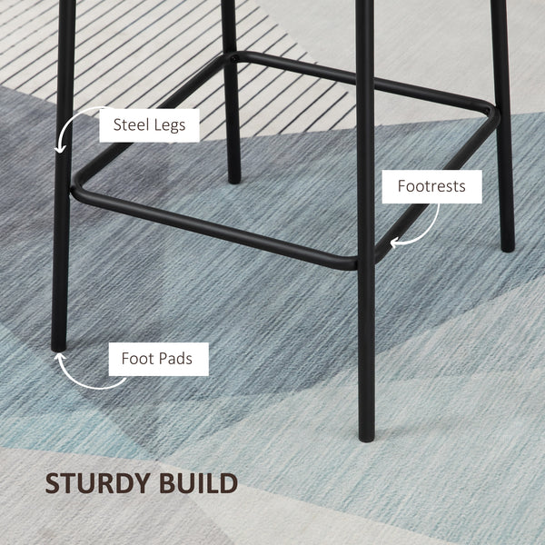 Set of 2 padded bar stools with steel legs, coffee color