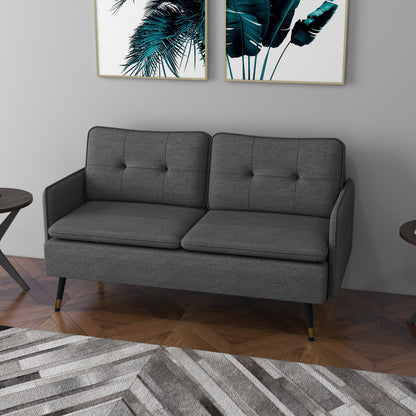Canapé causeuse moderne 55 pouces, en tissu avec dossier capitonné et pieds en acier, gris foncé