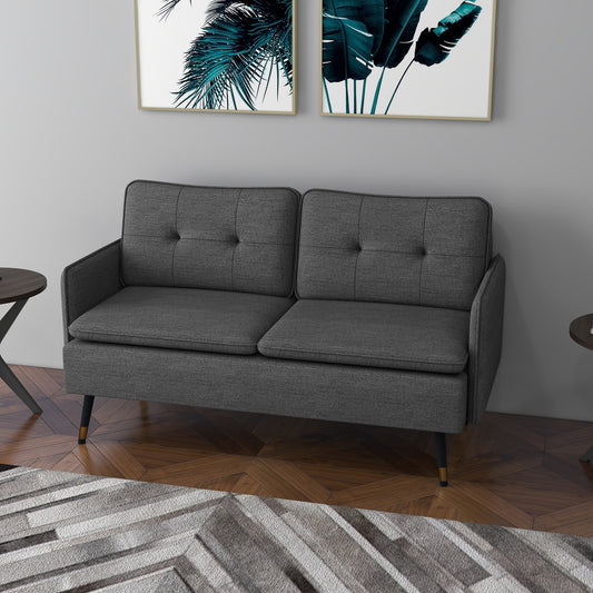 Canapé causeuse moderne 55 pouces, en tissu avec dossier capitonné et pieds en acier, gris foncé