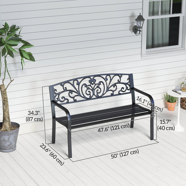 Two-seater garden bench, floral pattern, black