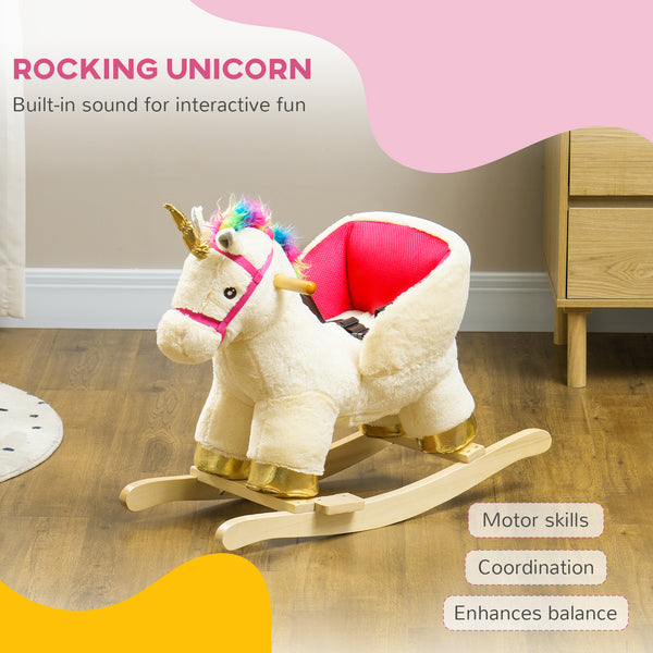 Unicorn Rocking Horse with Sound, Seat Belt, Wooden Base, for 18-36 Months