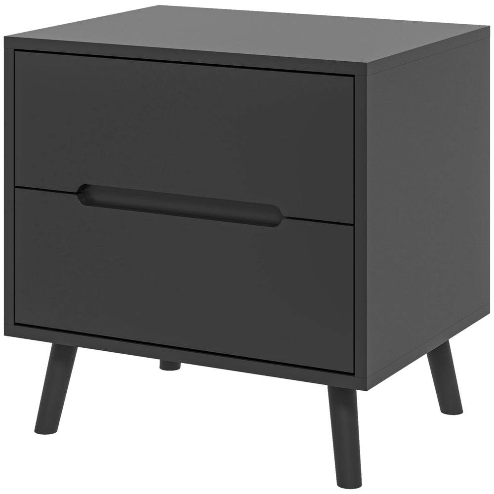 Table de chevet moderne avec 2 tiroirset pieds en bois massif, noir