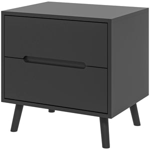 Table de chevet moderne avec 2 tiroirset pieds en bois massif, noir