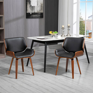Lot de 2 chaises de salle à manger en cuir synthétique avec assises rembourrées et pieds en bois massif, noir