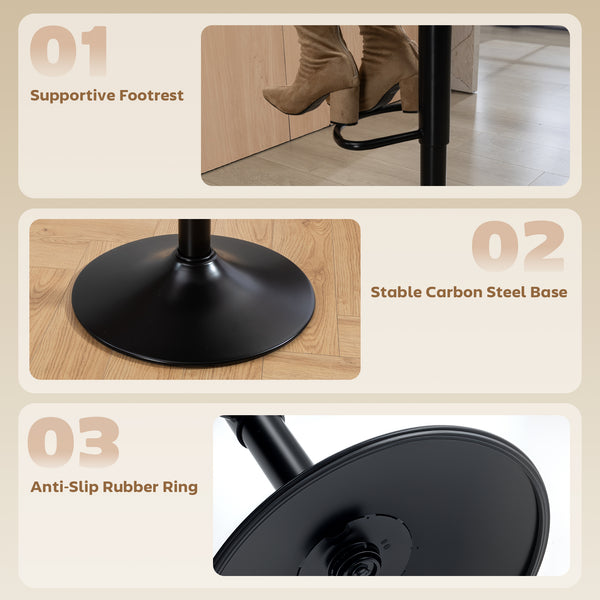 Ensemble de 2 tabourets de bar pivotants avec repose-pieds, noirs