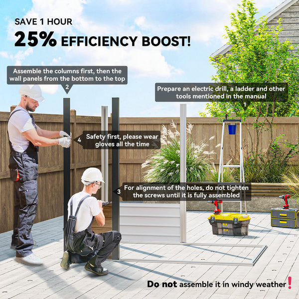 Abri de jardin galvanisé en métal avec double porte et 2 aérations, teck