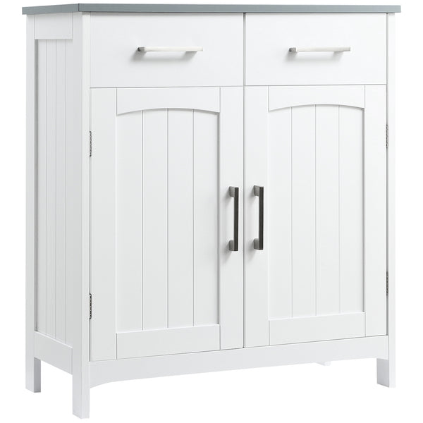 Freestanding bathroom cabinet with 2 drawers, double door, adjustable shelf, white