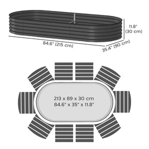 Jardinière d'extérieur surélevée en acier galvanisé avec tuteur en métal, gris foncé