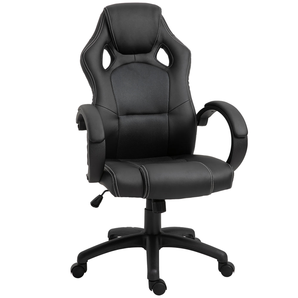 Chaise de bureau gaming Racing avec roulettes pivotantes, appui-tête rembourré et fonction inclinable, gris