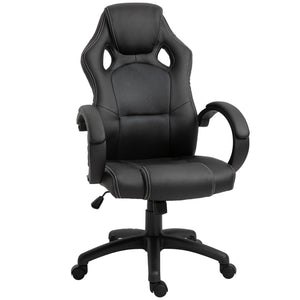 Chaise de bureau gaming Racing avec roulettes pivotantes, appui-tête rembourré et fonction inclinable, gris