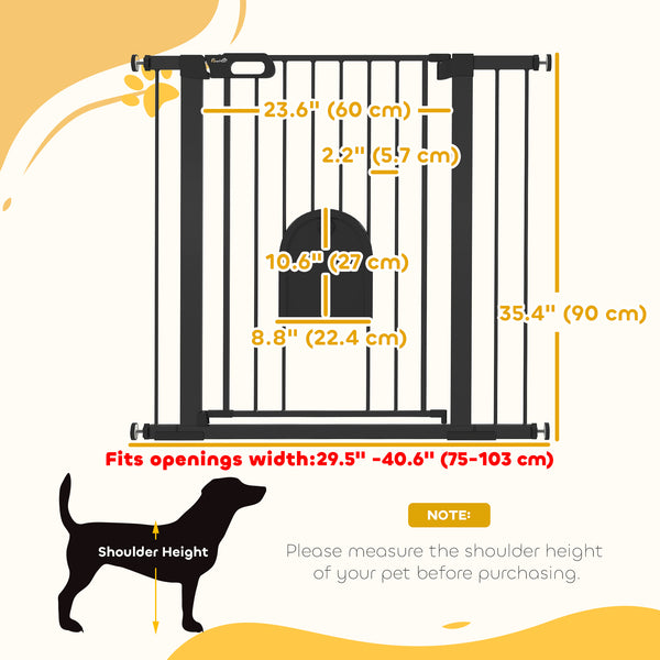Barrière extra large pour animaux de 76 à 104 cm avec petite porte, ajustement par pression pour escalier, noire