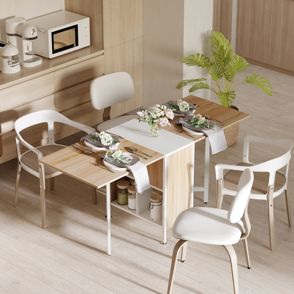 Multi-purpose folding dining table with retractable shelves