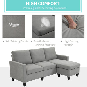 L-shaped corner sofa, modern sectional sofa with ottoman, light gray
