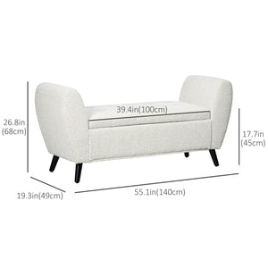 Banc de rangement rembourré avec accoudoirs, blanc crème
