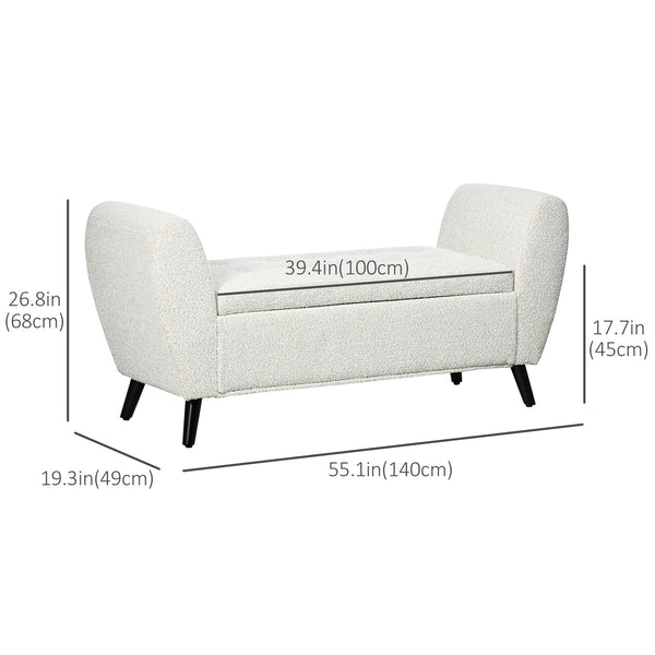 Banc de rangement rembourré avec accoudoirs, blanc crème