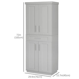 Garde-manger de 72 pouces avec 4 portes, tiroir et 3 étagères réglables, gris