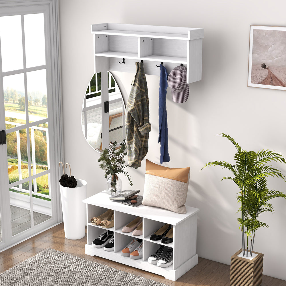 Ensemble porte-manteau et banc à chaussures, blanc
