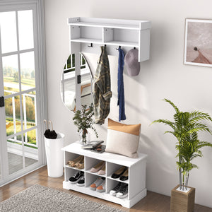 Ensemble porte-manteau et banc à chaussures, blanc