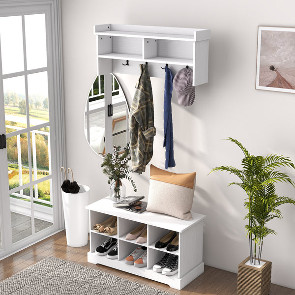 Ensemble porte-manteau et banc à chaussures, blanc