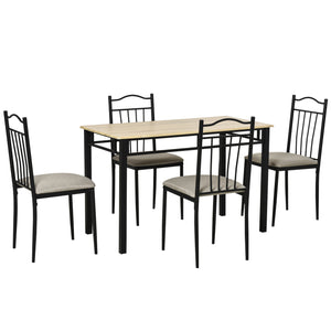 Ensemble de salle à manger 5 pièces, plateau en bois, cadre en métal, siège rembourré, meubles de cuisine et de salle à manger, noir