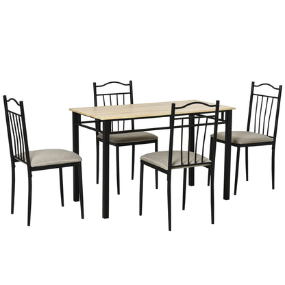 Ensemble de salle à manger 5 pièces, plateau en bois, cadre en métal, siège rembourré, meubles de cuisine et de salle à manger, noir