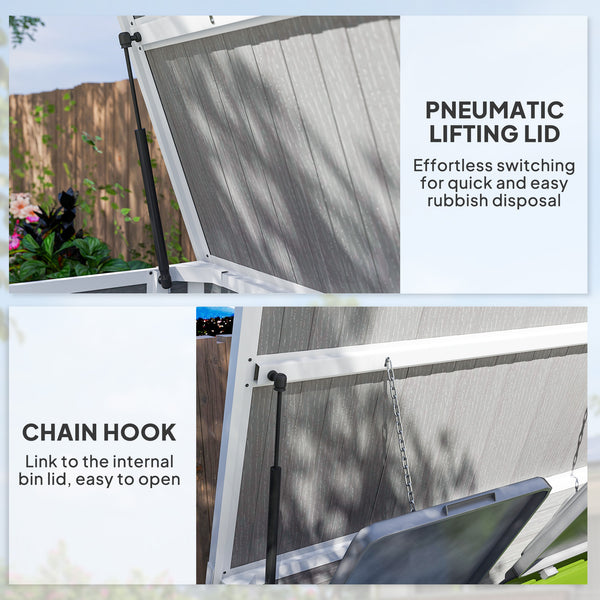 Abri de jardin pour poubelle horizontale extérieure avec couvercle à chaîne, gris