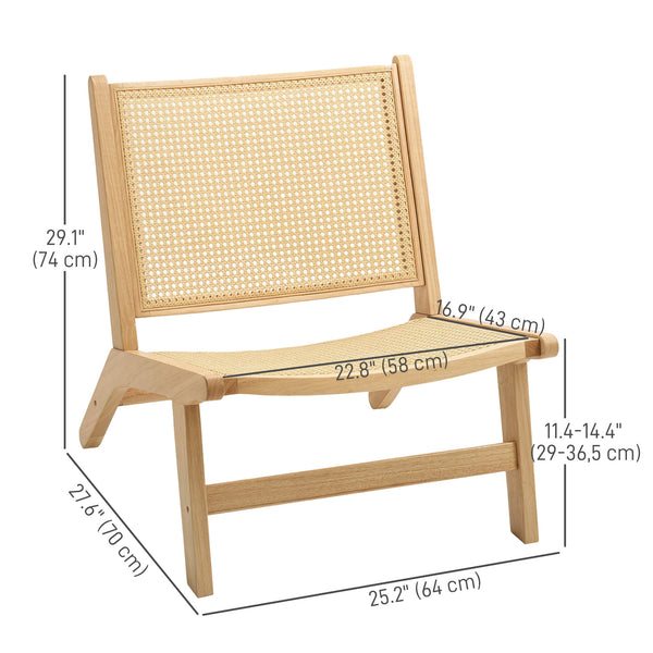 Fauteuil d'appoint en rotin avec cadre en bois d'hévéa, couleur naturelle