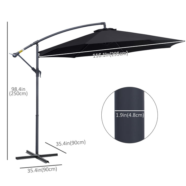 Parasol de terrasse Deluxe 3 m (10 pi) déporté avec manivelle et base en croix, noir