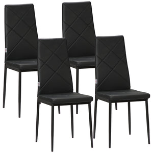 Set of 4 chairs with high backrests, faux leather upholstery and steel legs, black
