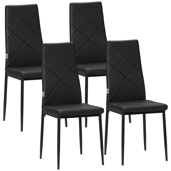 Set of 4 chairs with high backrests, faux leather upholstery and steel legs, black