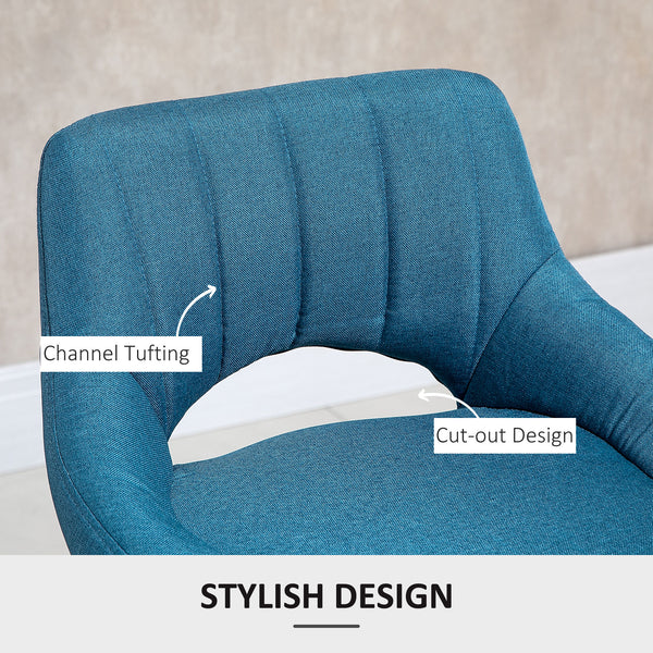 Set of 2 linen-covered bar stools, blue