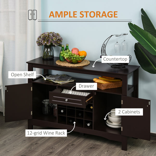 Buffet de cuisine moderne avec tiroir et casier à vin 12 bouteilles, couleur expresso.