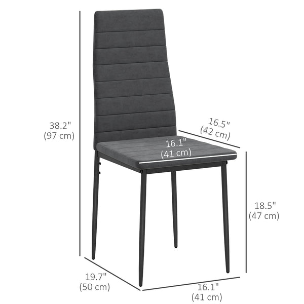 Set of 4 high-back padded chairs with metal legs, grey