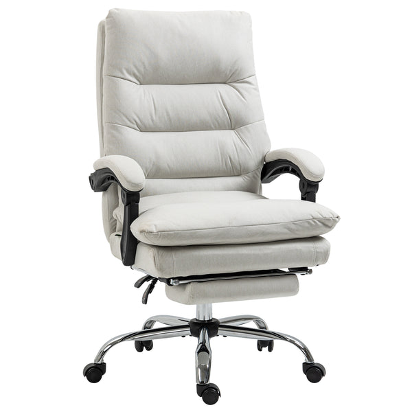 Fauteuil de bureau avec massage et chauffage en 6 points, inclinable en microfibre avec repose-pieds, blanc crème