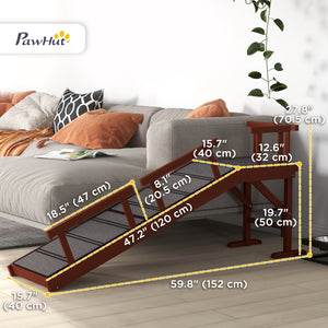 Wooden access ramp with non-slip mat and removable safety barriers
