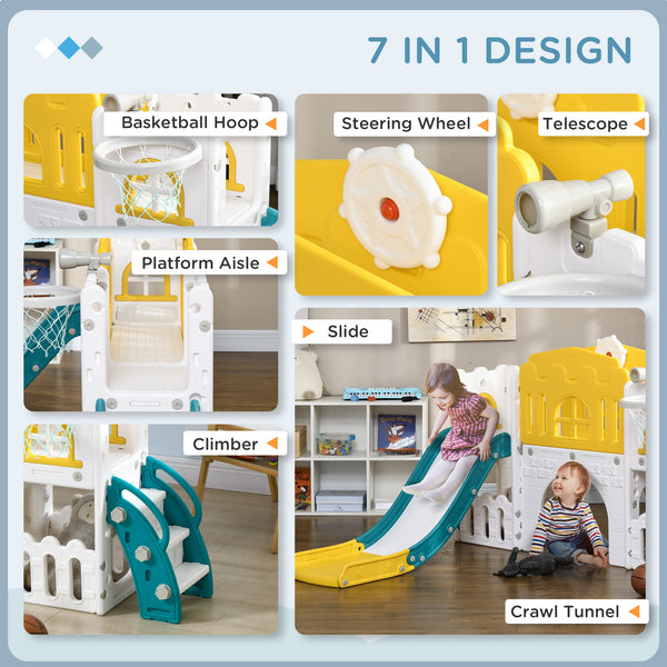 Toboggan 7 en 1 pour tout-petits avec panier de basket jaune