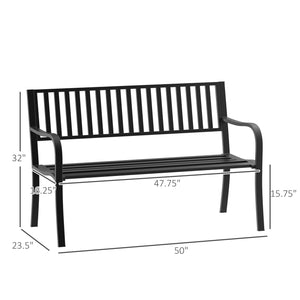 Banc de jardin en acier de 127 cm, chaise de parc en métal, marron