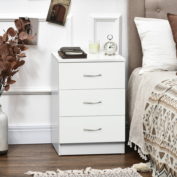 Lot de 2 tables de chevets modernes avec 3 tiroirs, blanc