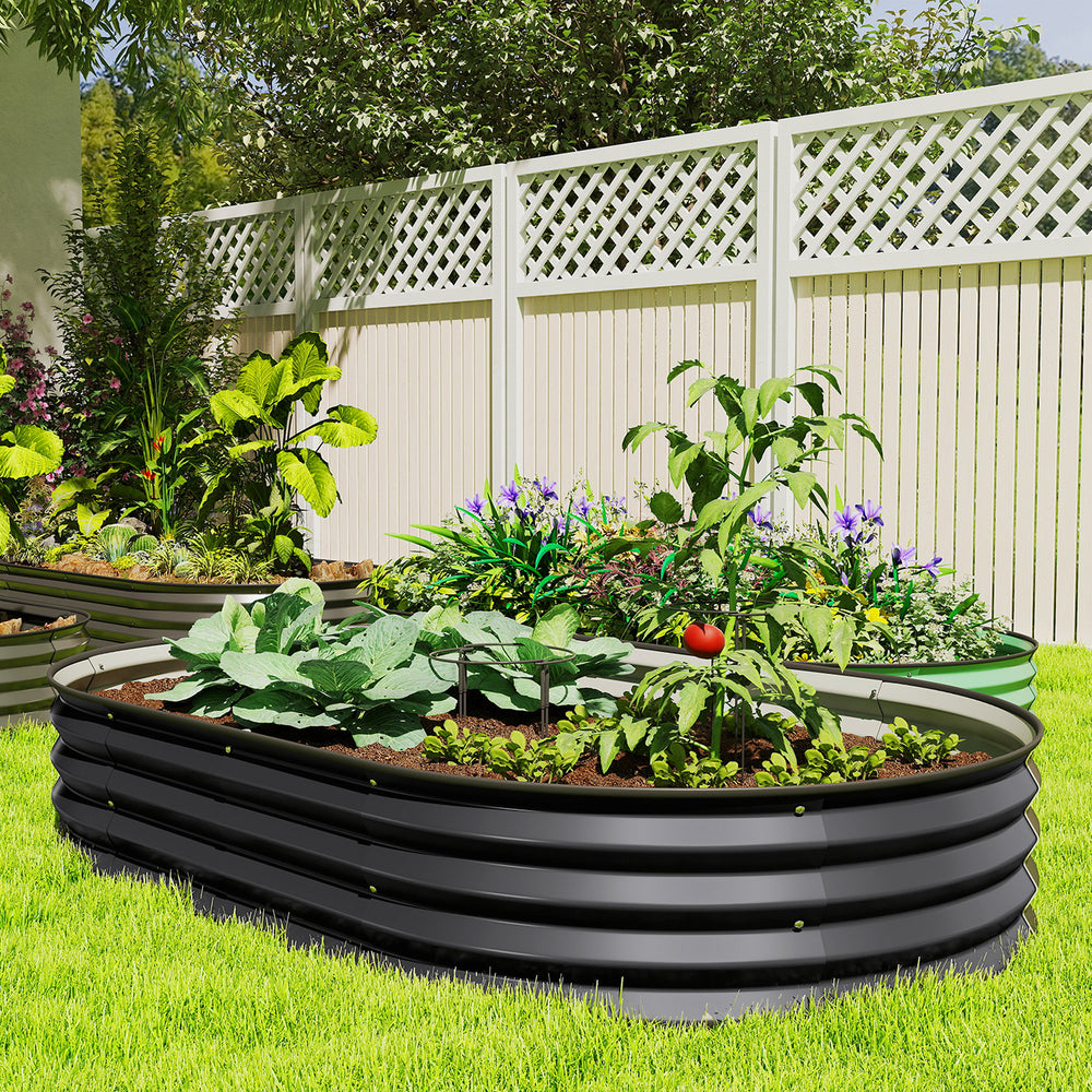 Galvanized raised outdoor planter with metal support, black